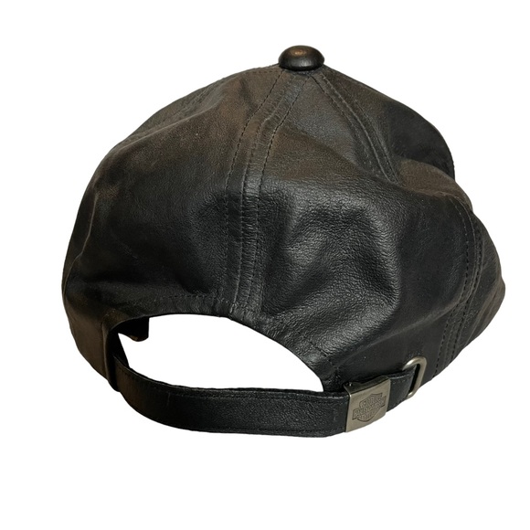 Vintage Genuine Leather Harley Davidson Strap-back  Motorcycle Riding Hat Cap - Picture 8 of 16